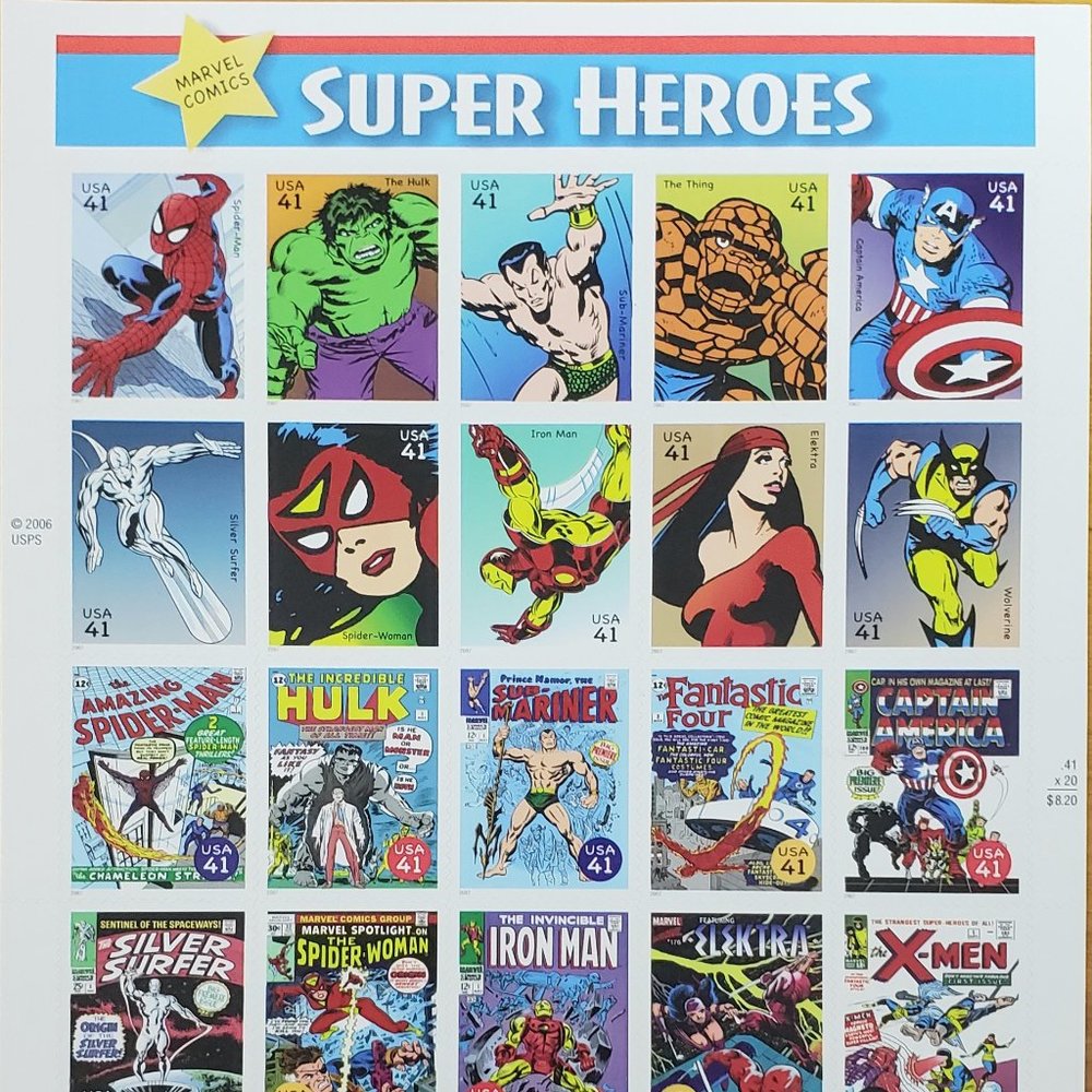 MINT MARVEL COMICS SUPERHEROS 2006 20 US POSTAL 41c STAMPS CHAPTER 2